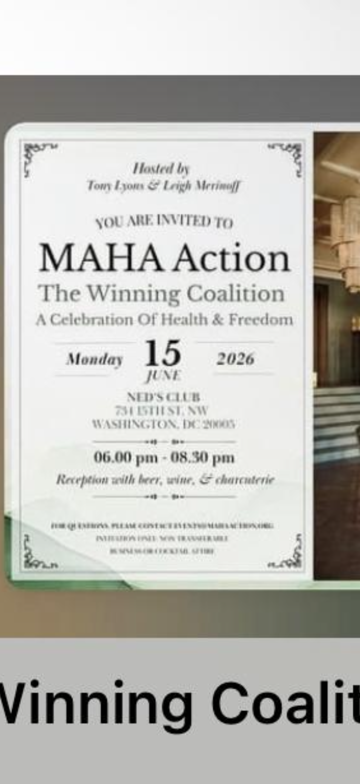 MAHA Action, The Winning Coalition, Ned's Club Washington D.C., June 15 2026