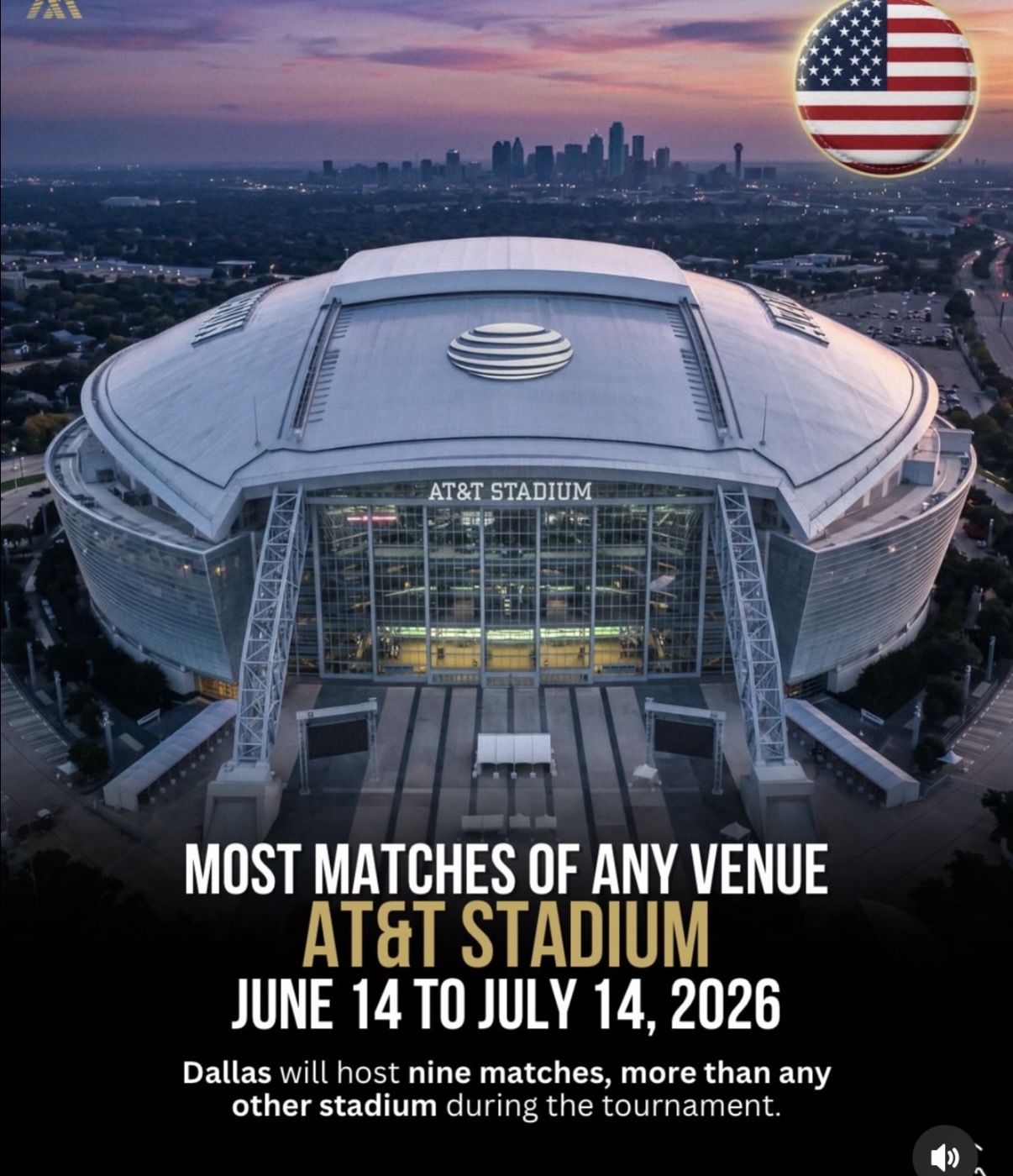 FIFA World Cup 2026 at AT&T Stadium, Dallas - most matches of any venue