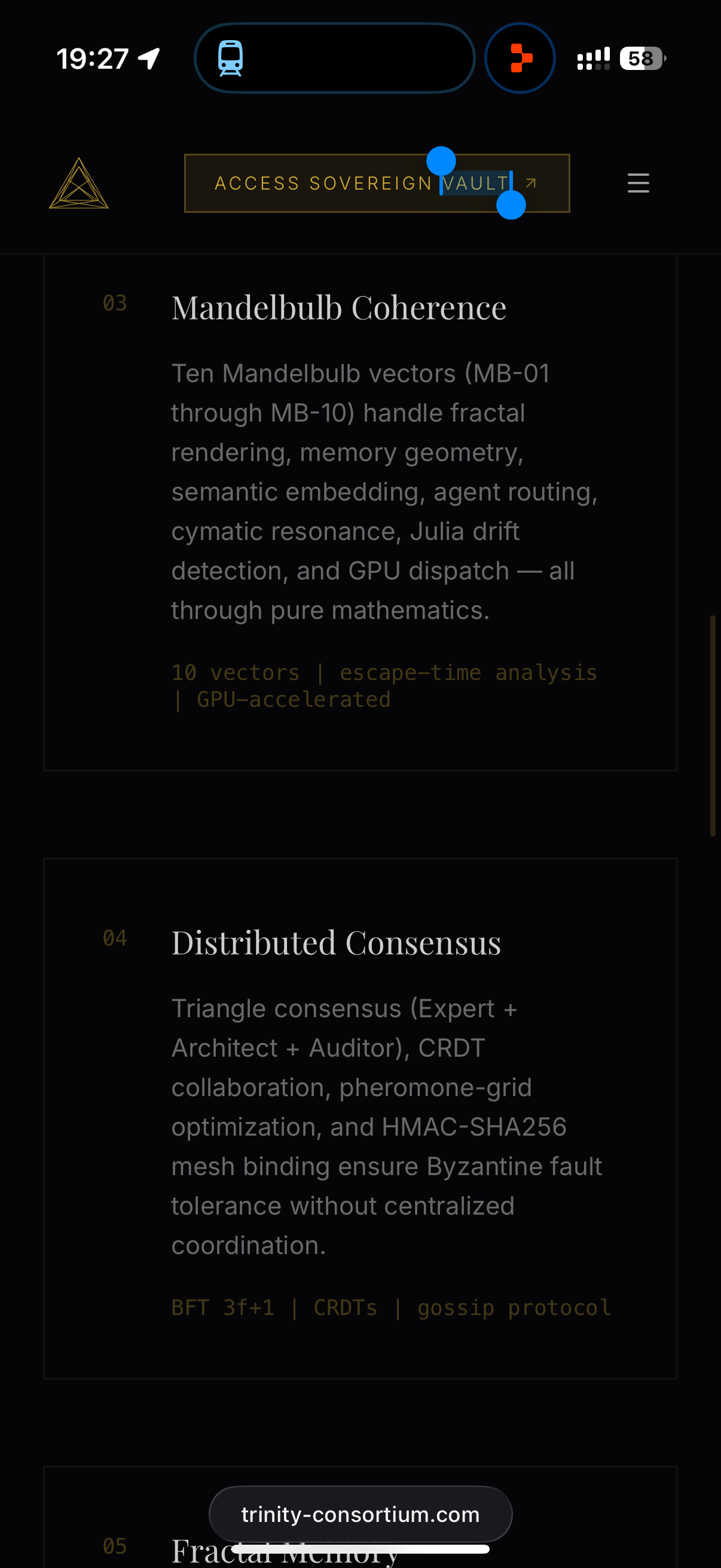 Mandelbulb coherence & distributed triangle consensus