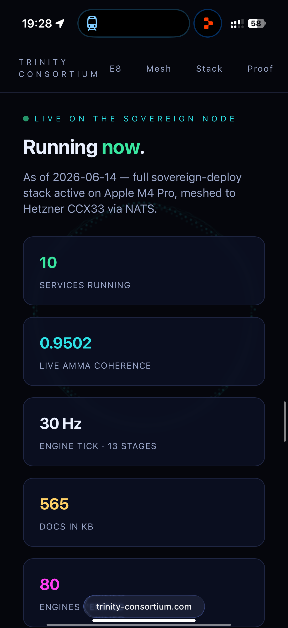 Running now, live on the sovereign node